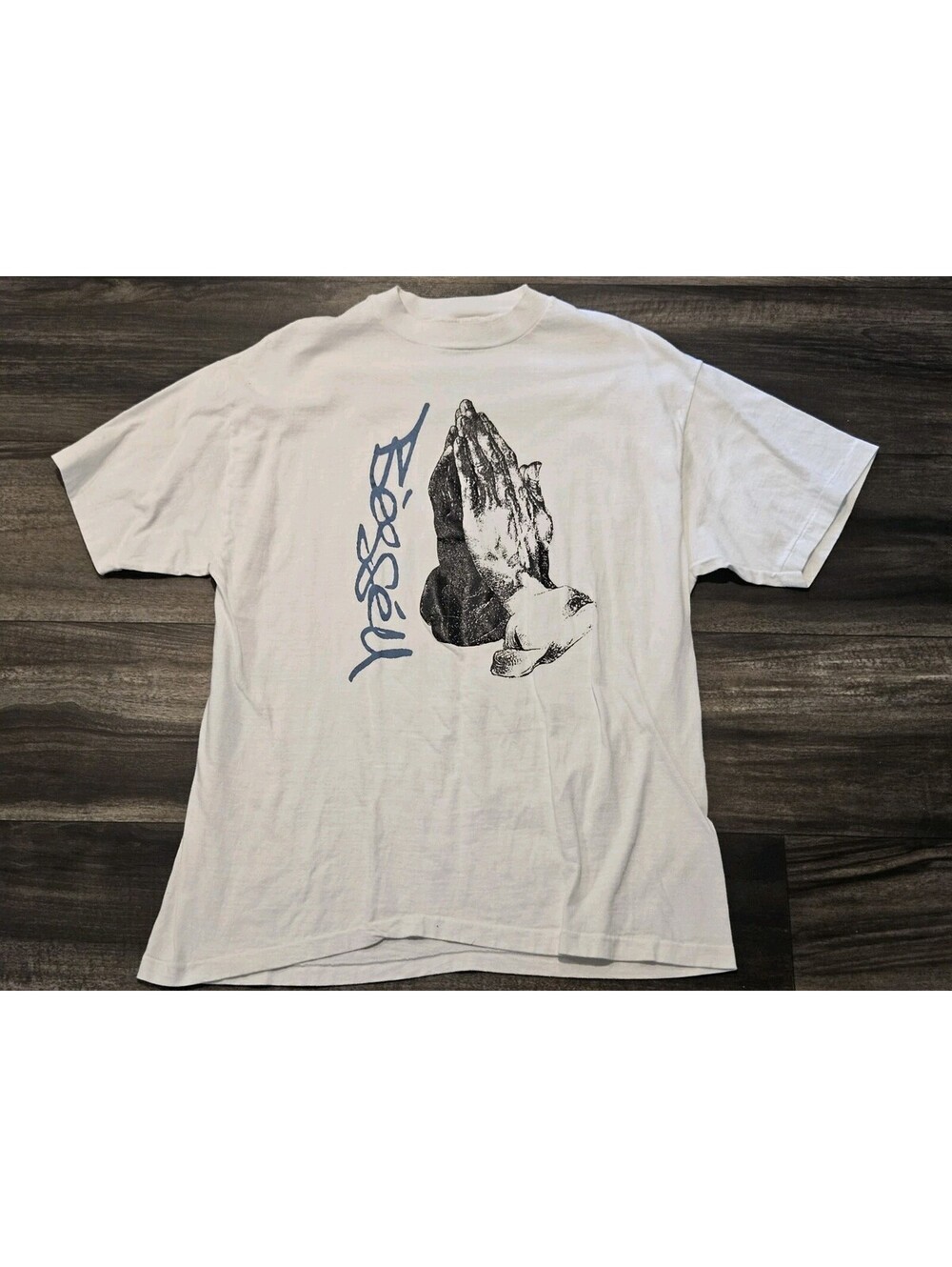Vintage 90s Bessell Surf White T-shirt Size L USA Made Surfing  Praying Hands